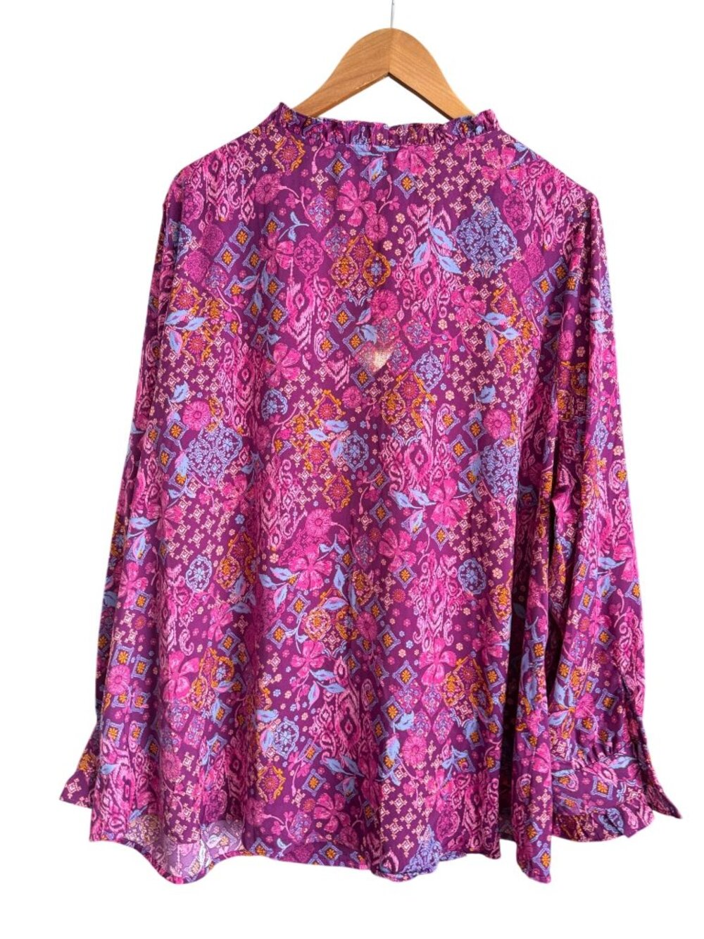Emily Daniels Floral Boho Button-Front Blouse Ruffle Neck Long Sleeves Size 3X - Picture 3 of 11